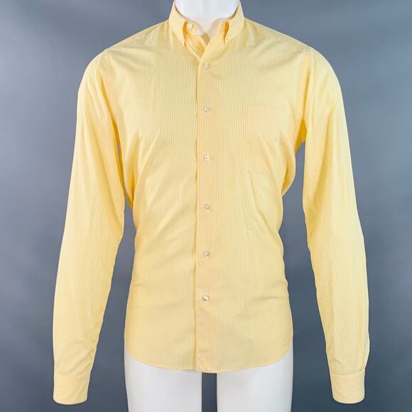 STEVEN ALAN S Yellow White Stripe Cotton Button Down Collar Long Sleeve Shirt - Picture 1 of 7